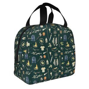Lord of the Rings Insulated Lunch Bag Forest Green with Small Icons All-Over NEW